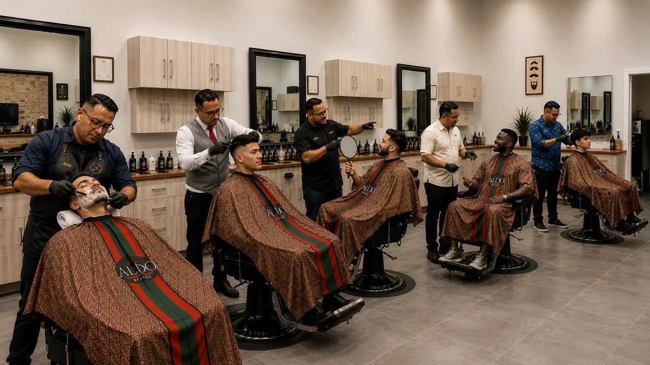 Aldo and his team at work in the Aldostylist barbershop in Brickell, Miami
